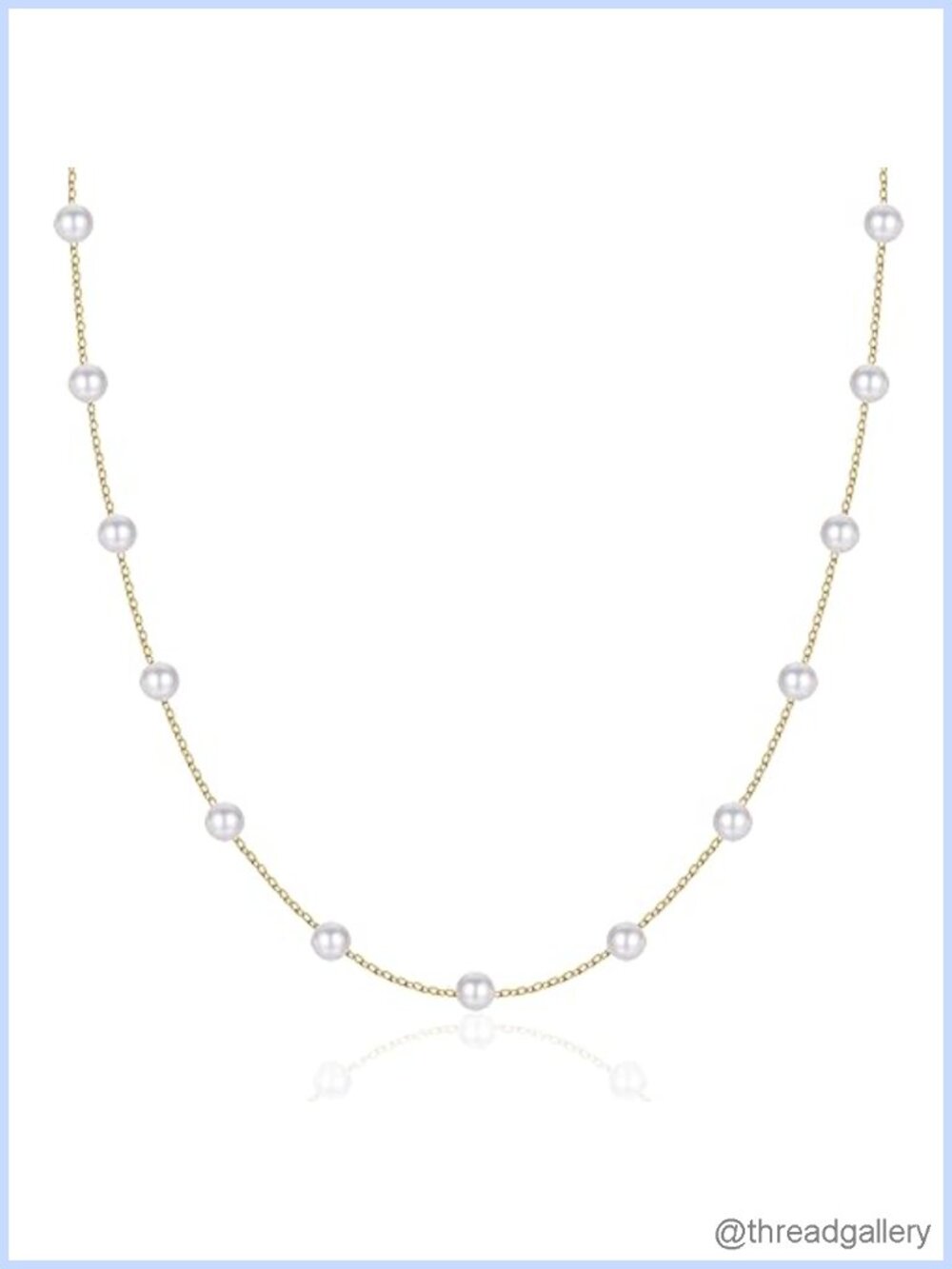 14K Solid Gold Pearl Station Necklace 6-6.5mm Freshwater Cultured 18" Fine
